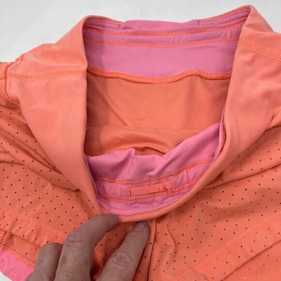 Lululemon Orange Athletic Quick-dry Perforated Final Lap Running Shorts Size 6 - Picture 5 of 6